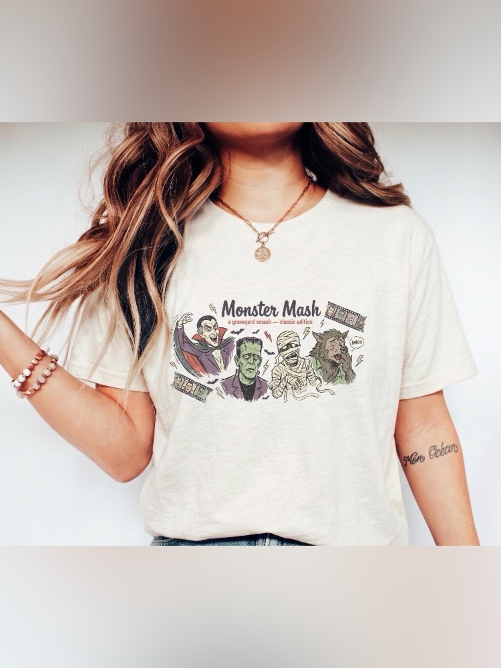 Monster Mash Vintage Halloween Graphic Tee, Dracula Frankenstein Mummy T-Shirt